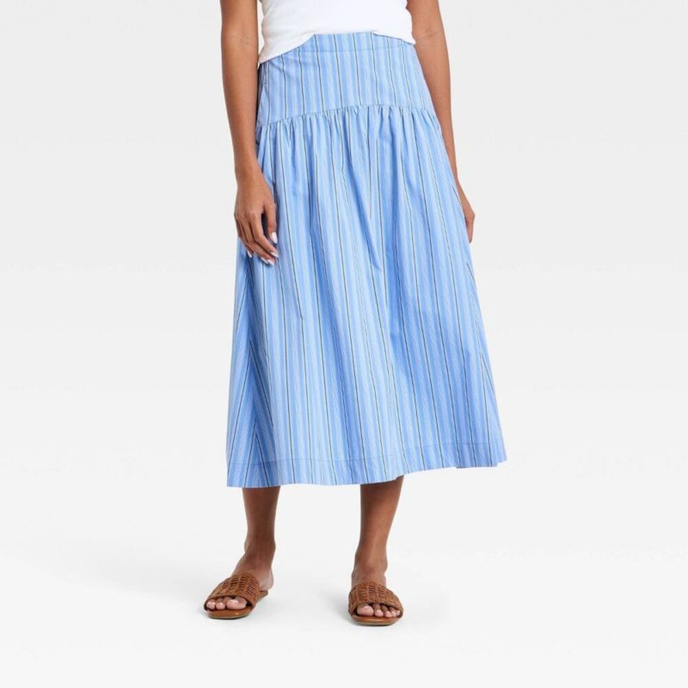 A New Day - Women's Resort Luxe Linen Drop Waist Midi Skirt -  Blue